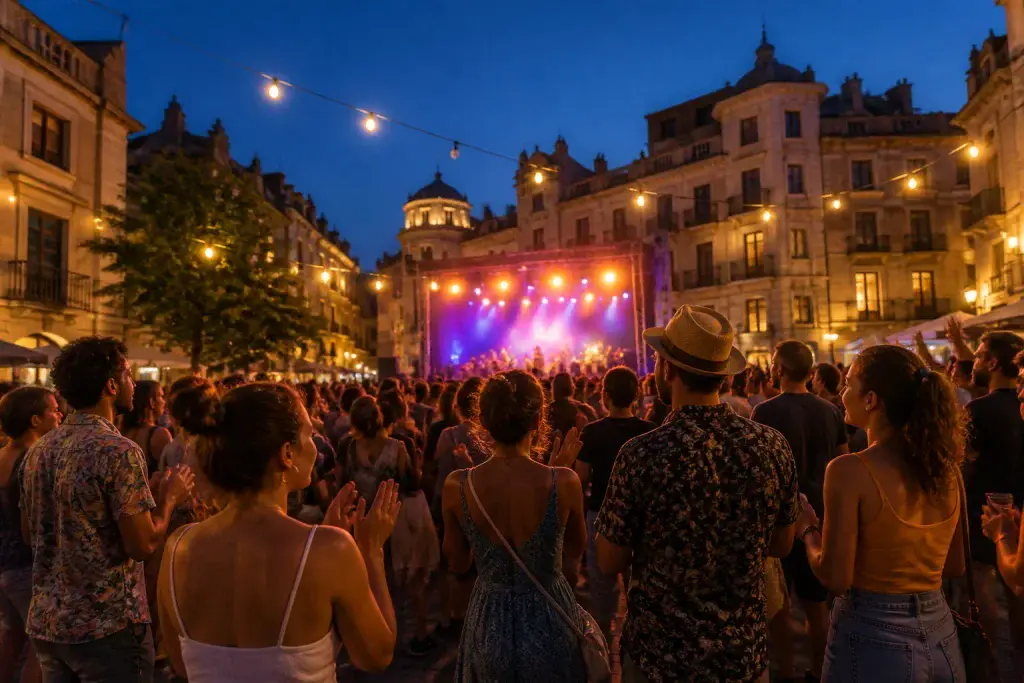 Festival de musique en ville au crepuscule