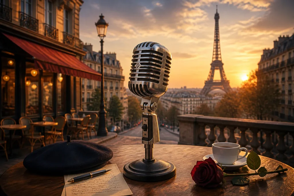 Microphone vintage paris au crepuscule