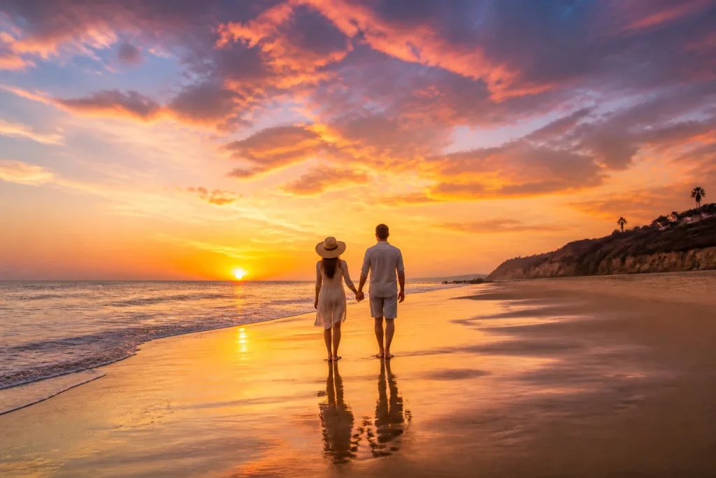 Couple au coucher du soleil sur la plage