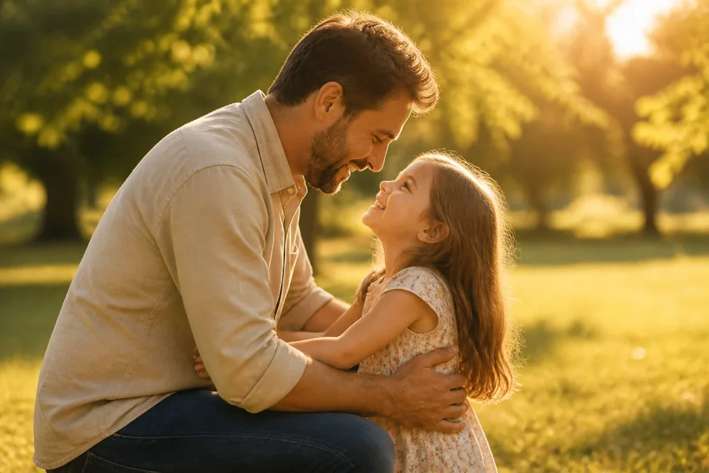 Tendresse pere fille au soleil