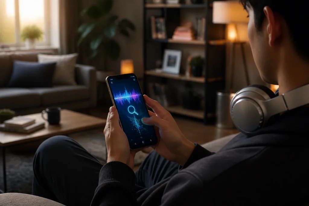 Mains et smartphone futuriste
