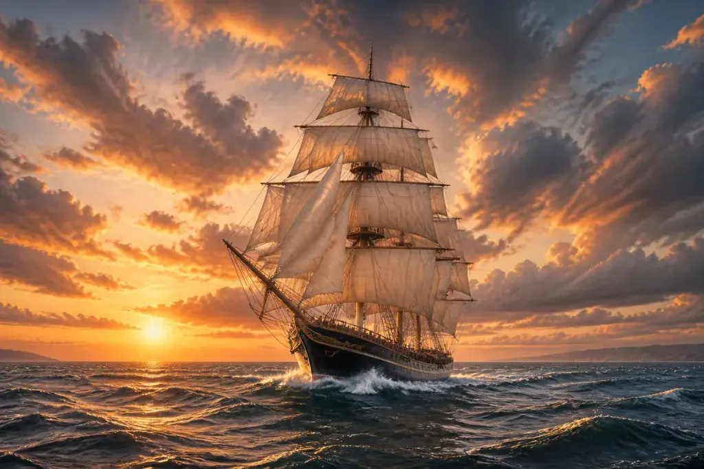 Voilier majestueux au coucher du soleil
