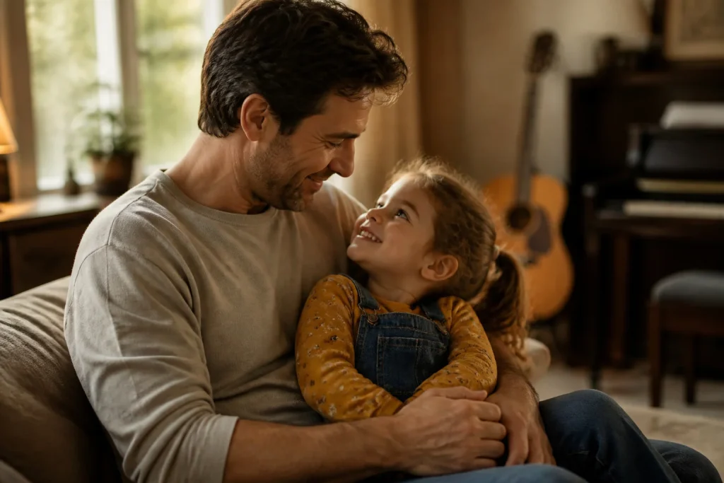 Moment pere fille tendre et joyeux