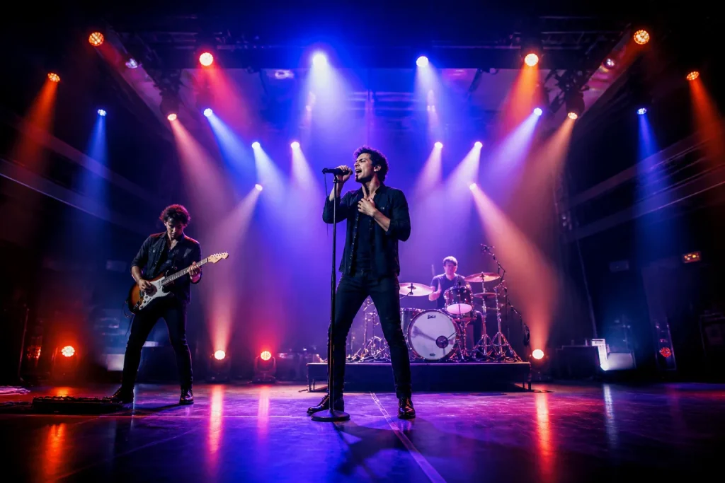 Groupe de rock en concert sous les projecteurs