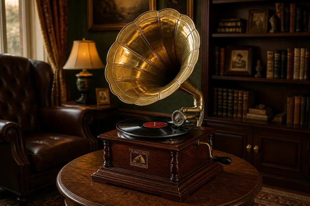 Gramophone depoque et disque 78 tours