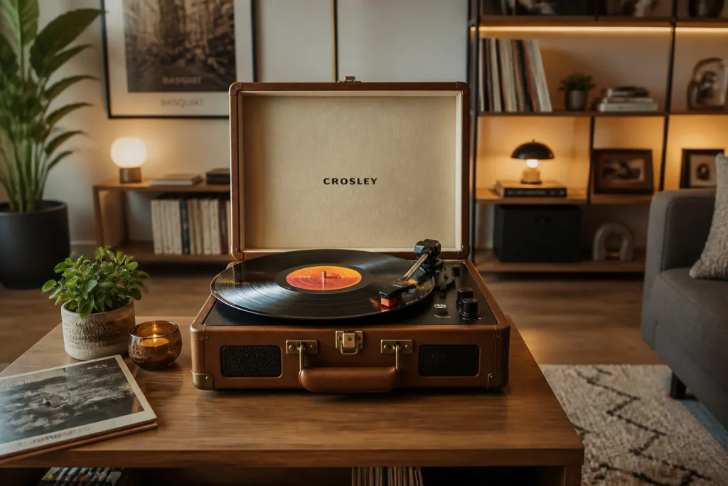 Platine vinyle vintage en action