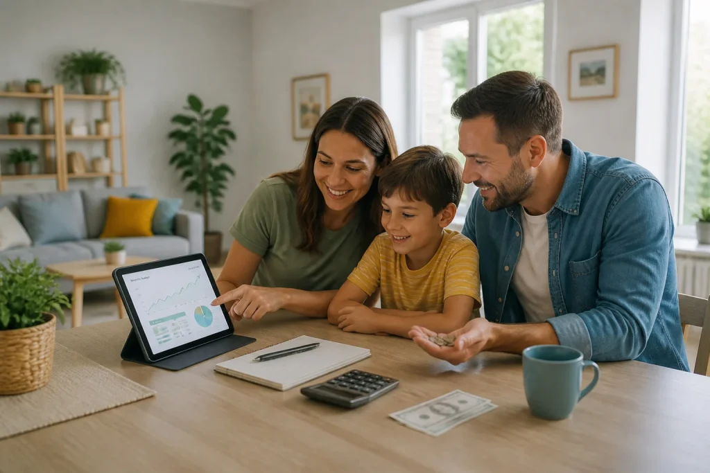 Famille analysant des donnees financieres